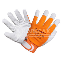 Перчатки козья кожа, комбинированные (натур.кожа/хлопок) (XL), оранж./сер., подвесом