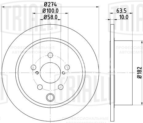 Диск тормозной для автомобилей Subaru Impreza (11-) / Forester (12-) / XV (12-) / (17-) задний d=274