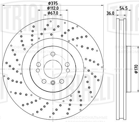Диск тормозной передний для автомобилей Mercedes GLE (W166) (15-) / M (W166) (11-) d=375 (перфорированный)