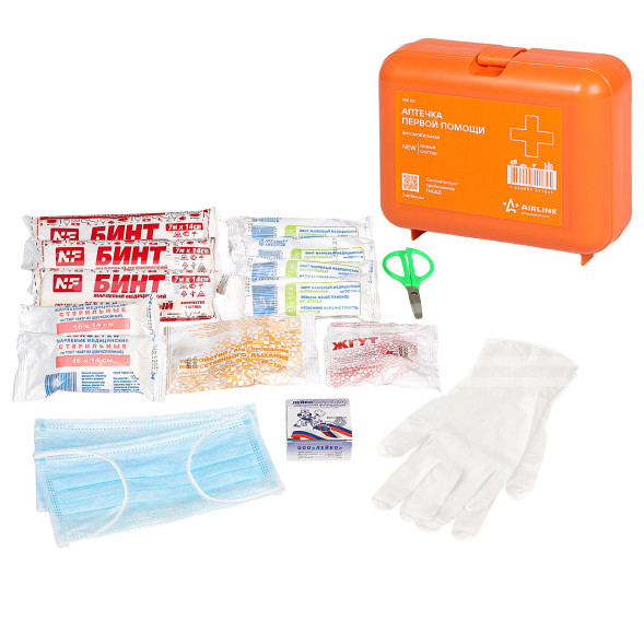 Аптечка автомобильная, состав МЗ РФ 1080н, соотв.треб. ГАИ, пластиковый футляр