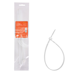 Стяжки (хомуты) кабельные 3,6*300 мм, пластиковые, белые, 10 шт.
