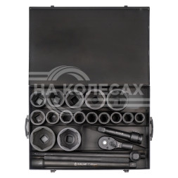 Набор головок ударных 1&quot; 90мм 20 пр. (27-80мм, Т-вороток, трещотка, удлинитель) мет. кейс.