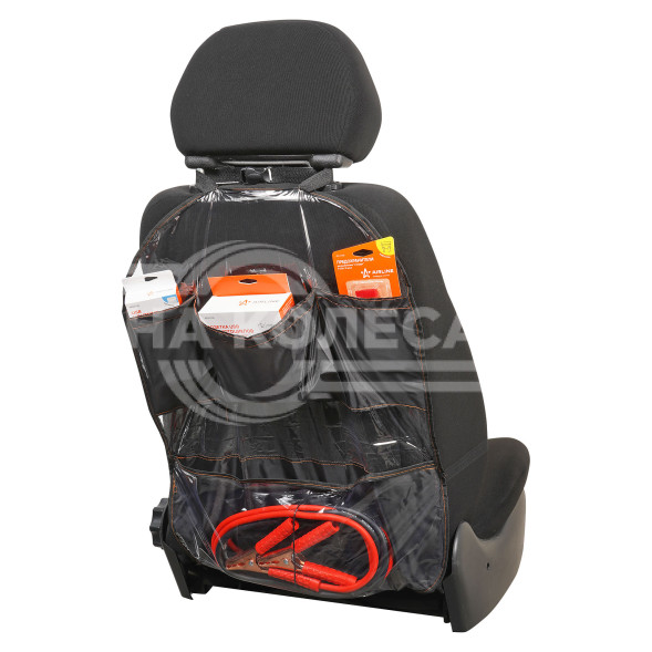 Накидка защитная на спинку переднего сиденья (65*50 см), ПВХ, прозрачная, с карманами