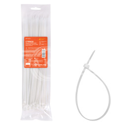 Стяжки (хомуты) кабельные 3,6*300 мм, пластиковые, белые, 100 шт.