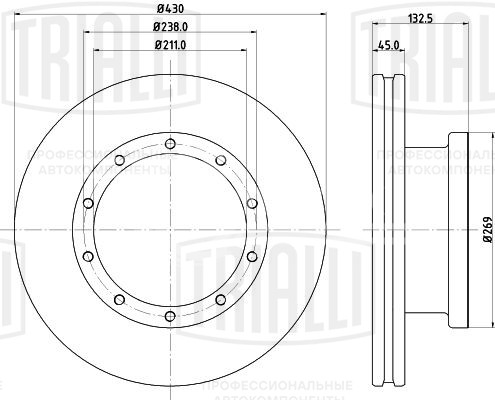 Диск тормозной для автомобилей КАМАЗ 5490 задний / Mercedes-Benz Axor (01-) / Actros (03-) / Atego (98-) передний/задний