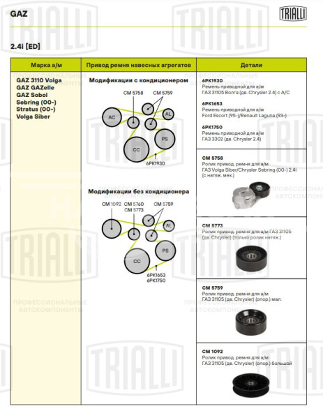 Ролик приводного ремня для автомобилей ГАЗ 31105 (дв. Chrysler) (опорный) мал.