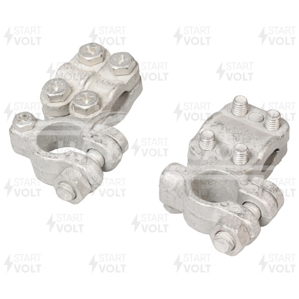 Клеммы АКБ в комплекте латунь, две прижимные планки для проводов до 50мм кв.