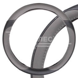 Оплетка на руль, искусственная  кожа с перфорацией,  серая/черная, 40 см / L