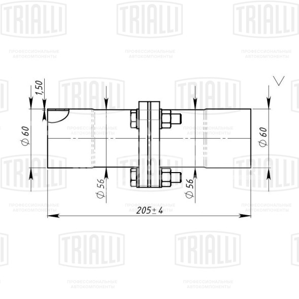 Соединение труб глушителя (комплект фланцев в сборе) (жесткое) 55/60 (алюминизированная сталь)