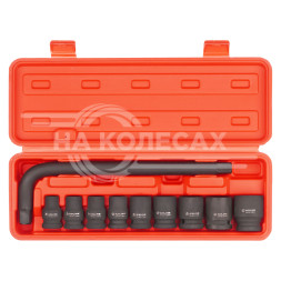 Набор головок ударных 1/2&quot; 38мм 10 пр. (10-24мм, Г-вороток) пласт. кейс.