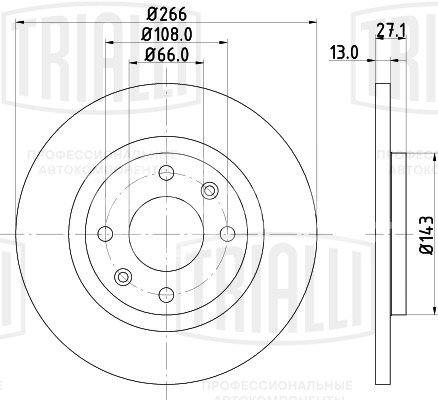 Диск тормозной для автомобилей Peugeot Partner (96-) / Citroen Berlingo (96-) передний d=266 полный (13мм)