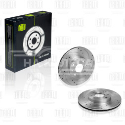 Диск тормозной передний для автомобилей Лада 2112 левый/правый с перфорацией и технологической выточкой R-14 окрашенный