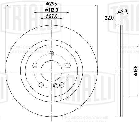 Диск тормозной задний для автомобилей Mercedes A (W176) (12-) / CLA (C117) (13-) d=295, thk=22