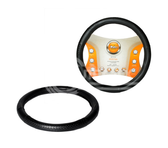 Оплетка на руль, искусственная кожа с тиснением,черная, 40 см / L