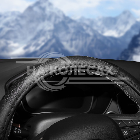 Оплетка на руль, искусственная кожа с тиснением,черная, 40 см / L