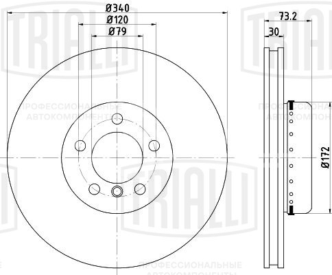 Диск тормозной передний для автомобилей BMW 3 (F30) (11-) / 4 (F32) (13-) / 1 (F20) (11-) d=340 окрашенный