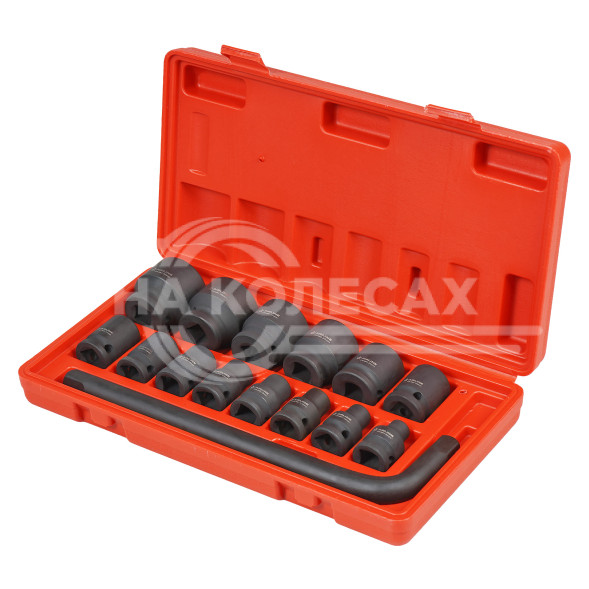 Набор головок ударных 1/2&quot; 38мм 15 пр. (8-32мм, Г-вороток) пласт. кейс.