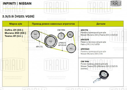 Ролик привод. ремня для автомобилей Nissan Teana (03-)/Murano (02-) 2.3i/3.5i (натяжной) (CM 1946)