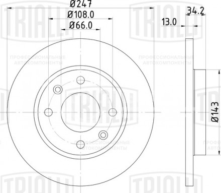 Диск тормозной передний для автомобилей Peugeot 206 (02-) / 306 (94-) / Citroen Xsara (97-) d=247