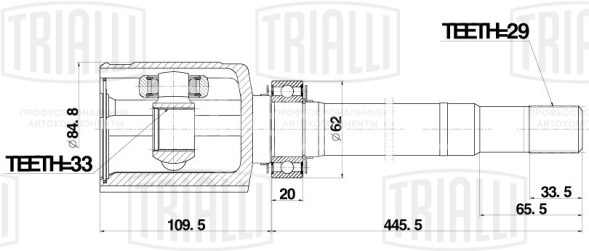 ШРУС внутренний передний правый для автомобилей Nissan Qashqai J10 (06-)/X-Trail T31 (07-) 2.0i MT 4WD