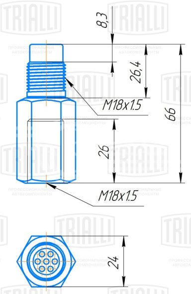 Эмулятор (обманка) датчика кислорода прямой L=50мм