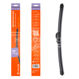 Щетка стеклоочистителя 400мм (16&quot;) бескаркасная, 1 адаптер (Hook 9x3, 9x4 mm - Крючок 9x3, 9x4 мм)