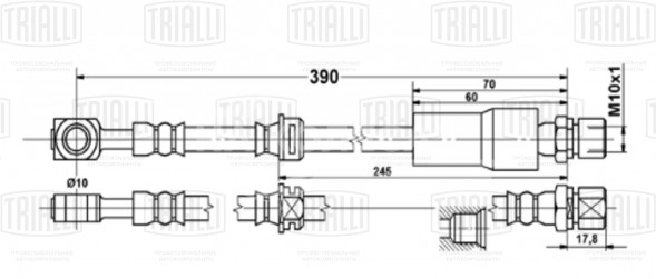 Шланг тормозной передний для автомобилей Opel Vectra B (95-) L=409мм