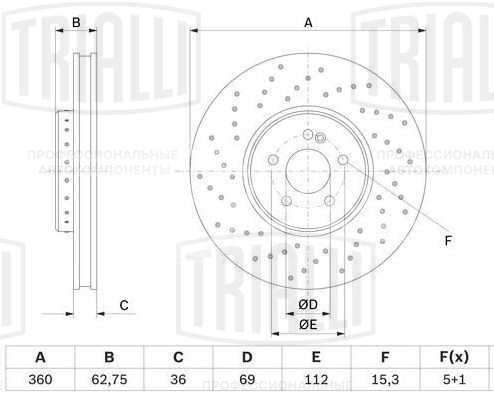 Диск тормозной передний для автомобилей Mercedes E (W213) (16-) / GLC (X253) (15-) d=360 (перфорированный)