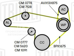 Ролик приводного ремня для автомобилей КАМАЗ (двигатели КАМАЗ Евро-5/Cummins 4BT/6BT) (аналог Dayco 26816-01) (с натяжным механизмом) (ширина 40мм)