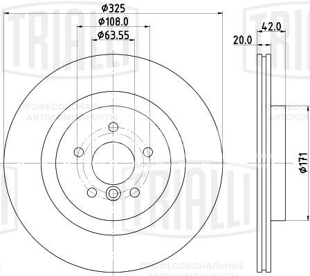 Диск тормозной задний для автомобилей Jaguar XF (15-) / XE (15-) 3.0S d=325 окрашенный