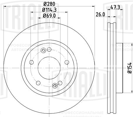 Диск тормозной передний для автомобилей CEED (07-)/Cerato (09-)/Hyundai i30 (07-) d=280
