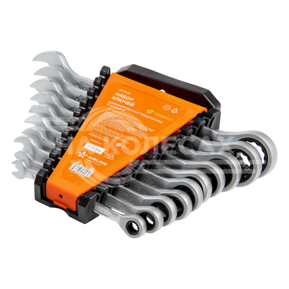 Набор ключей комбинир.трещот. 10 предм. (8,10,12,13,14,15,17,19,22,24мм) пласт.держат. PRO