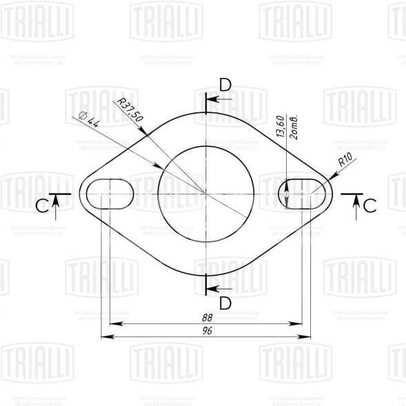 Фланец универсальный d=44 под шпильку 13.6 mm (алюминизированная сталь)