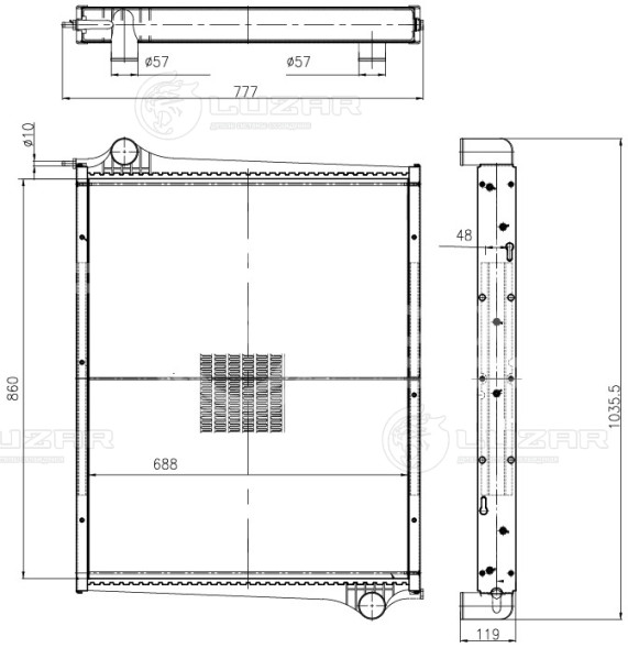 Радиатор охлаждения для автомобилей Scania 4-series (95-) (сердц. 688*860мм) (с рамкой)