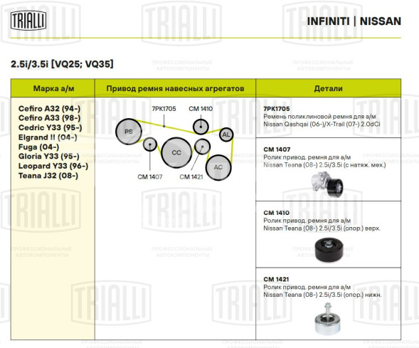 Ролик привод. ремня для автомобилей Nissan Teana (08-) 2.5i/3.5i (с натяж. мех.) (CM 1407)