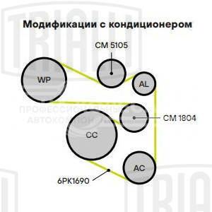 Ролик приводного ремня для автомобилей VW Polo Sedan (10-)/Skoda Rapid (12-) 1.2i/1.4TSi/1.6i AC+ (с натяжным механизмом) (CM 1804)